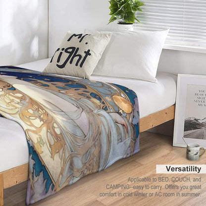 Celestial Dreams Alphonse Mucha Inspired Moon And Stars Plush Throw Blanket