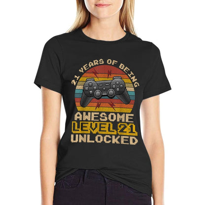 Level 21 Unlocked Funny Video Gamer 21st Birthday  Polyester Blend T-Shirt