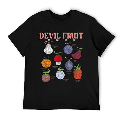 One Piece Anime Devil Fruit Varieties Illustration Trendy Pattern T-Shirt
