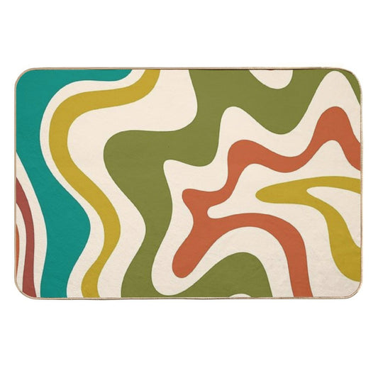 Liquid Swirl Retro Abstract Pattern in Mid Mod Colours on Cream  Versatile Bath Mat