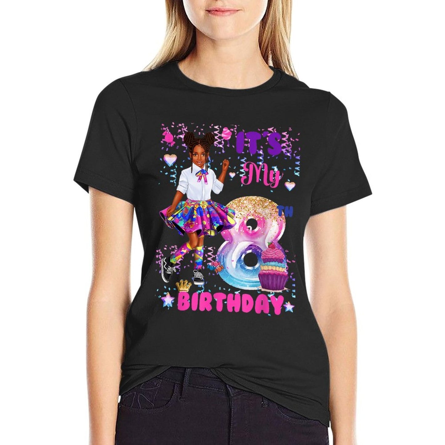 African American Black Girl 8 Year Old Its My 8th Birthday  Summer-ready Fabric T-Shirt