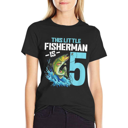 Kids Fishing Birthday 5 Year Old Boy Fisher 5th Bday Kids  Moisture-wicking T-Shirt