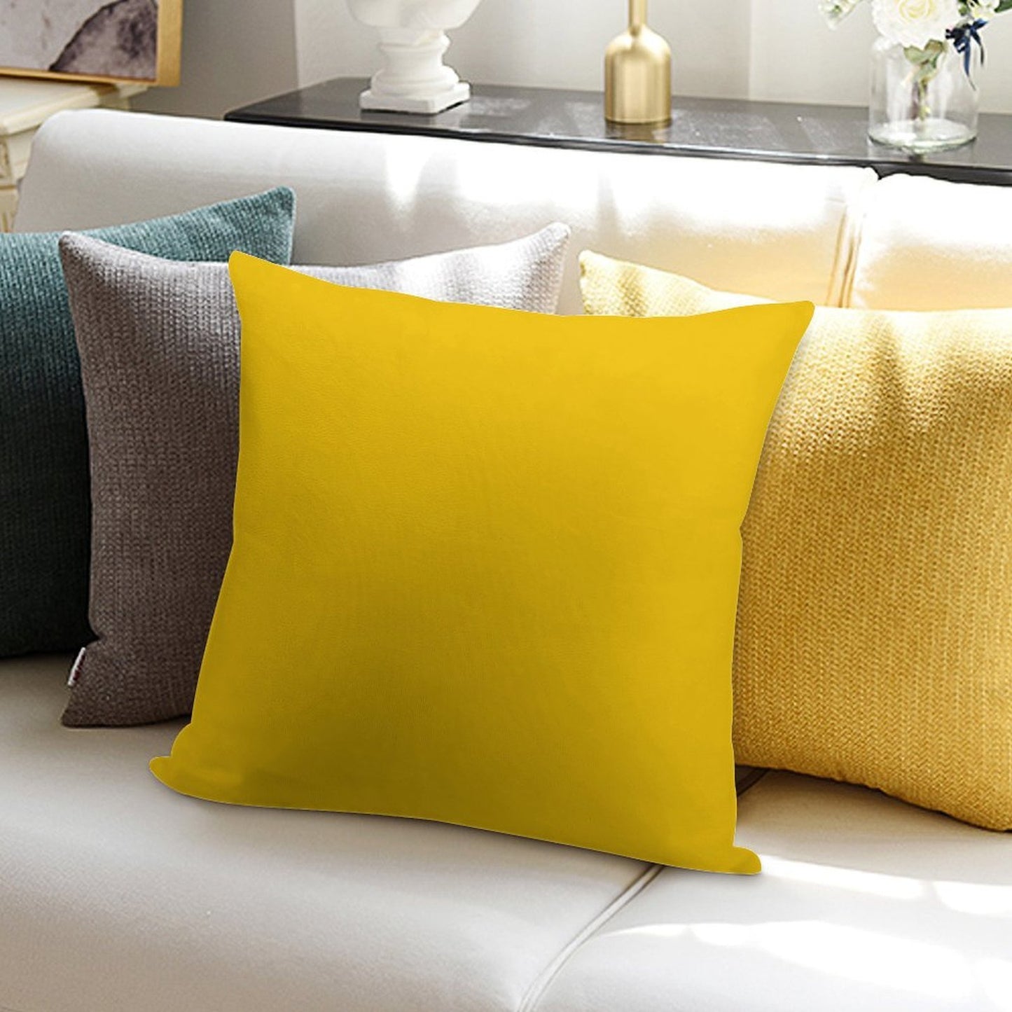 Solid Plain Mid Yellow Soft Gift Ready Throw Pillow