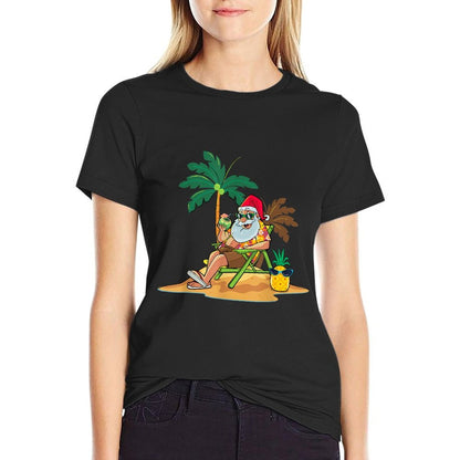 Hawaiian Christmas Santa Claus Party Aloha Holiday Beach  Moisture-wicking T-Shirt