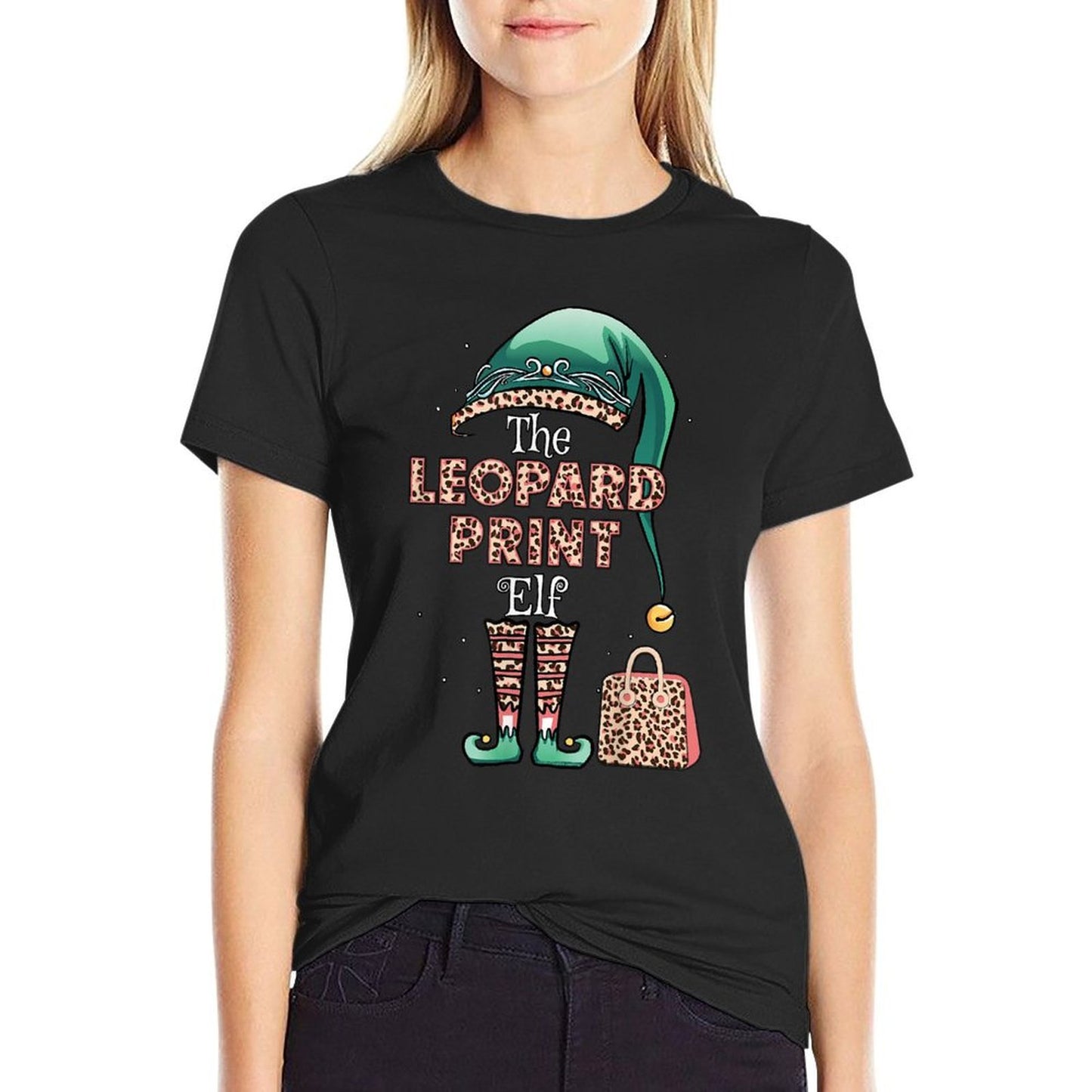 Leopard Print Elf Matching Family Christmas Stylish Leopard  Lightweight T-Shirt