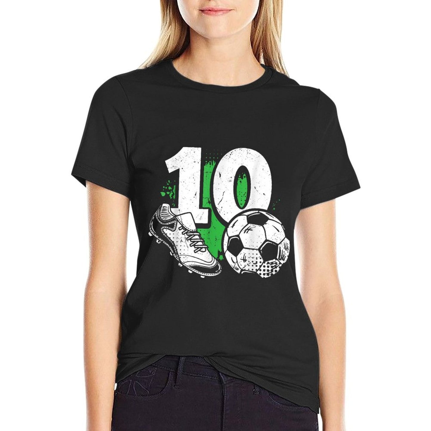 10th Birthday Boy Soccer Player Football 10 Years Old  Oversized Silhouette T-Shirt