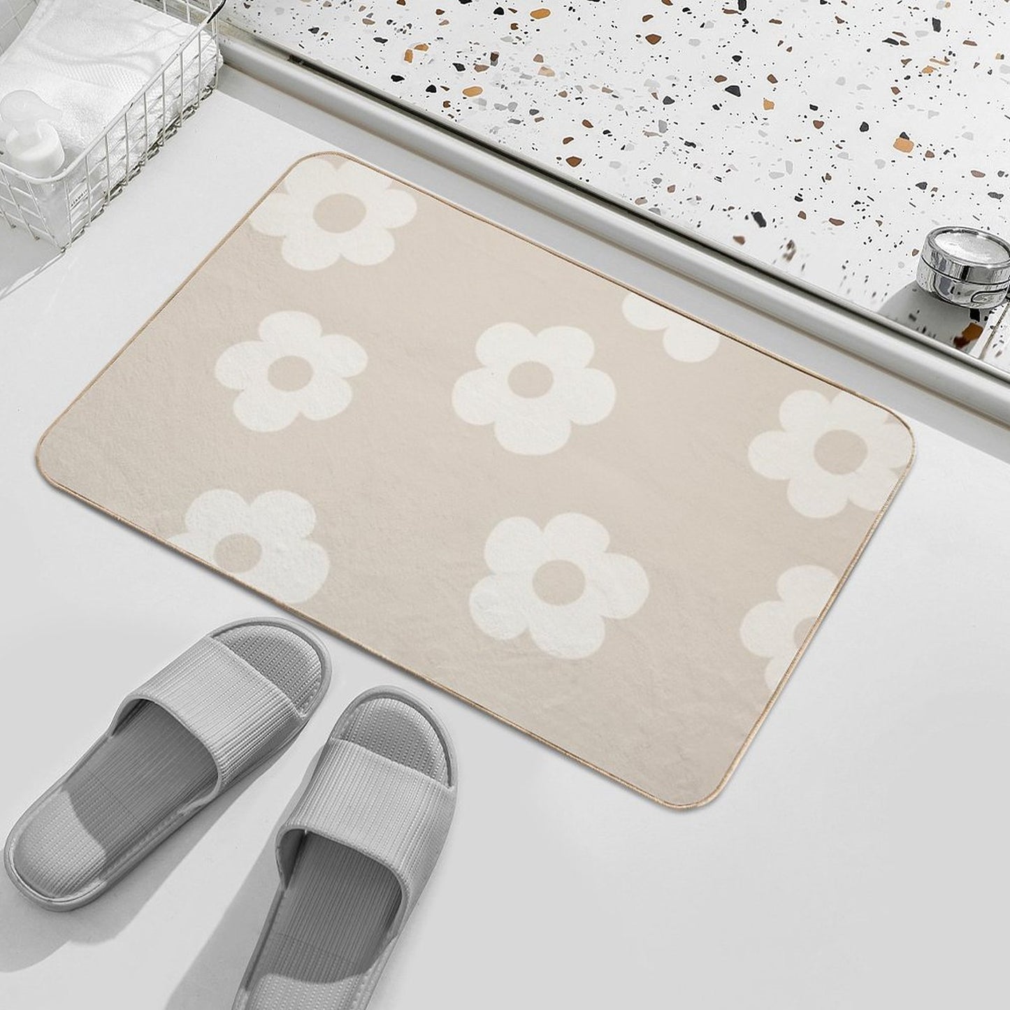 Chunky Retro Flowers - Sand  Multi-Purpose Bath Mat
