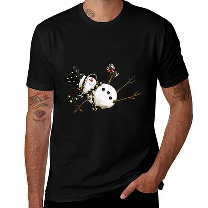 Funny Drunk Snowman Drinking Wine Glass Merry Christmas  Classic T-Shirt