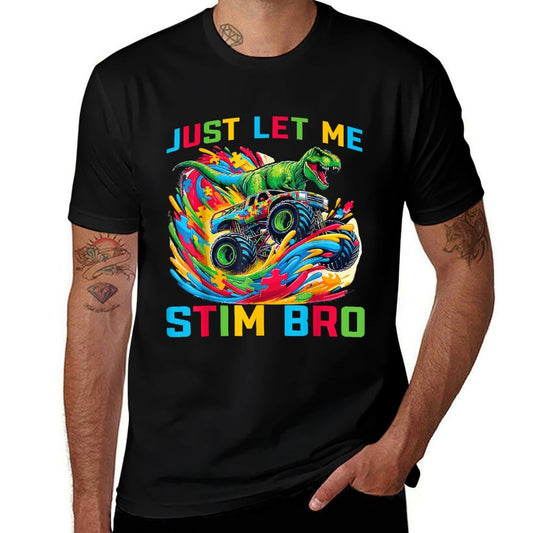 Just Let Me Stim Bro Dino Kids Boys Funny Autism Awareness  Summer-ready Fabric T-Shirt