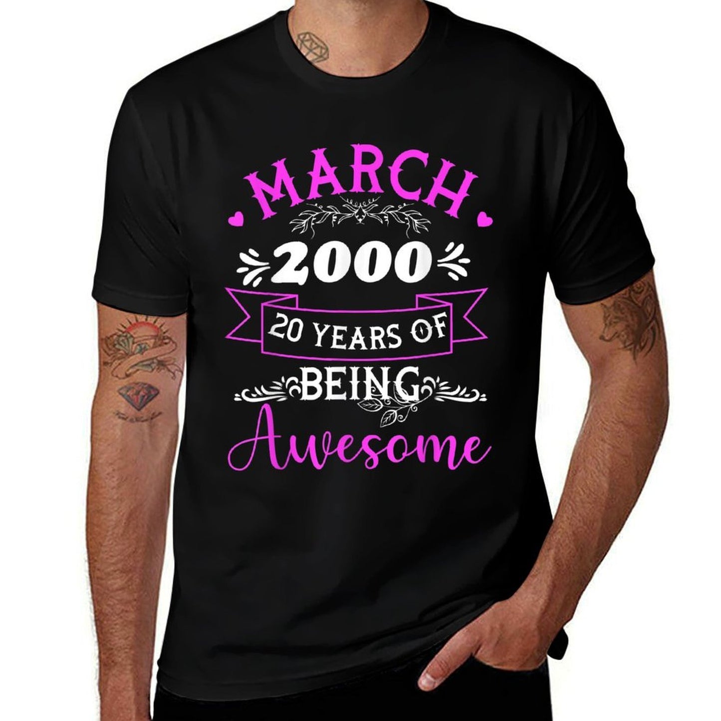 March 2000 20 Years of Being Awesome Costume 20th Birthday  Ribbed Collar T-Shirt