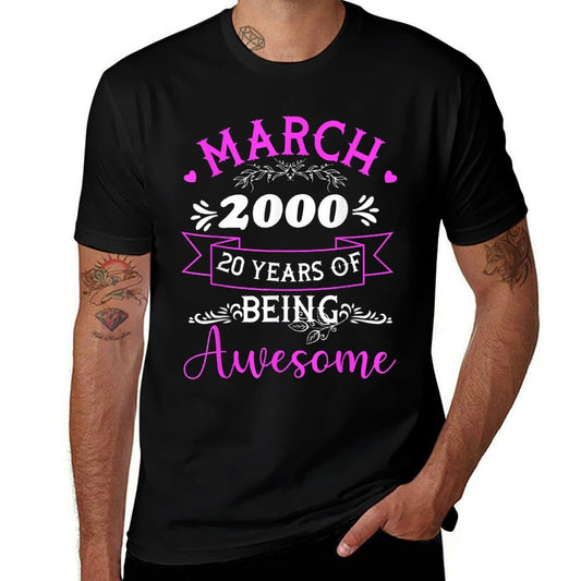 March 2000 20 Years of Being Awesome Costume 20th Birthday  Ribbed Collar T-Shirt
