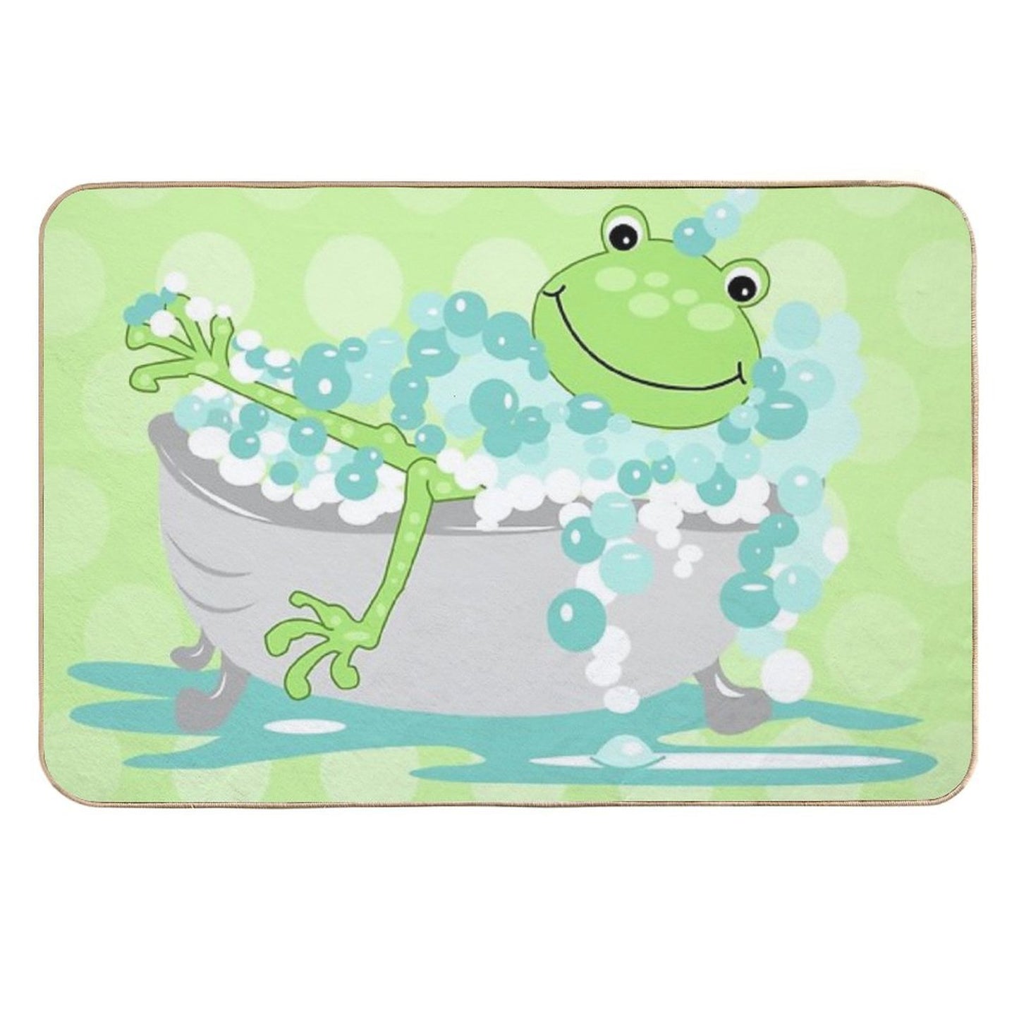 Cute Green Frog in A Bathtub of Bubbles  Dirt-Trapping Bath Mat