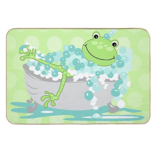 Cute Green Frog in A Bathtub of Bubbles  Dirt-Trapping Bath Mat