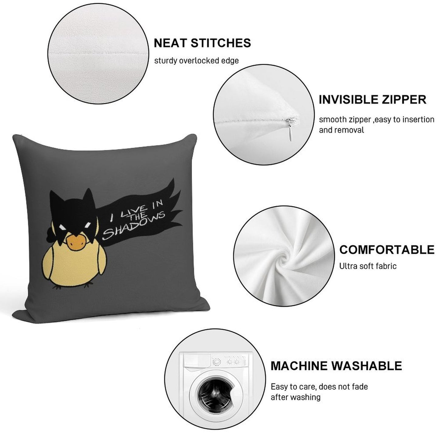 Duck in Bat Costume Soft Reinforced Edging Throw Pillow