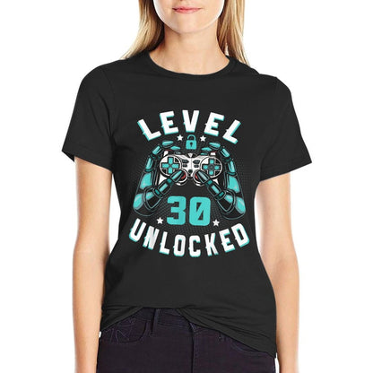 Level 30 Unlocked Birthday Shirt Gamer Awesome 30th Birthday  Summer-ready Fabric T-Shirt