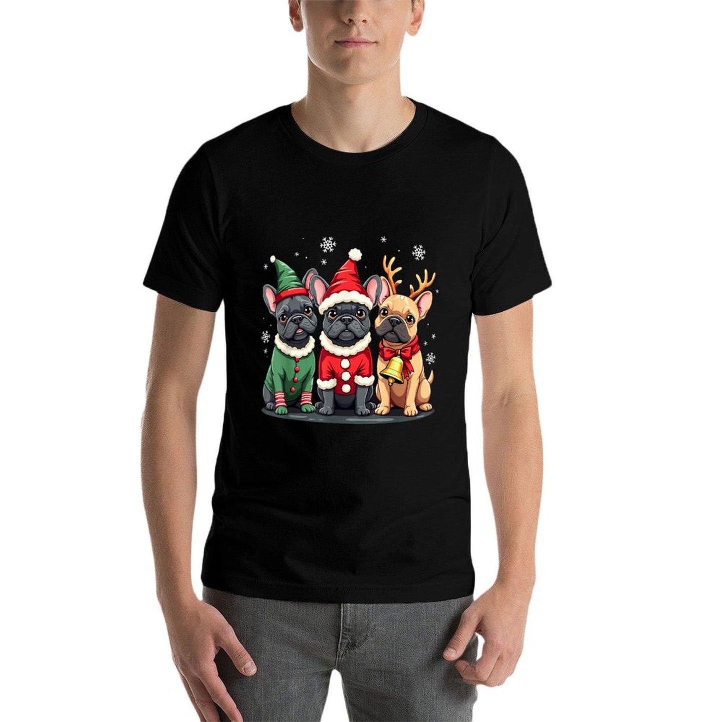 French Bulldog Christmas Dogs Funny Santa Reindeer Elf  Breathable T-Shirt