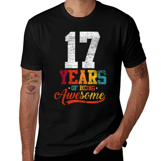 17 Years Of Being Awesome Gifts 17 Years Old 17th Birthday  Fade-proof Color T-Shirt