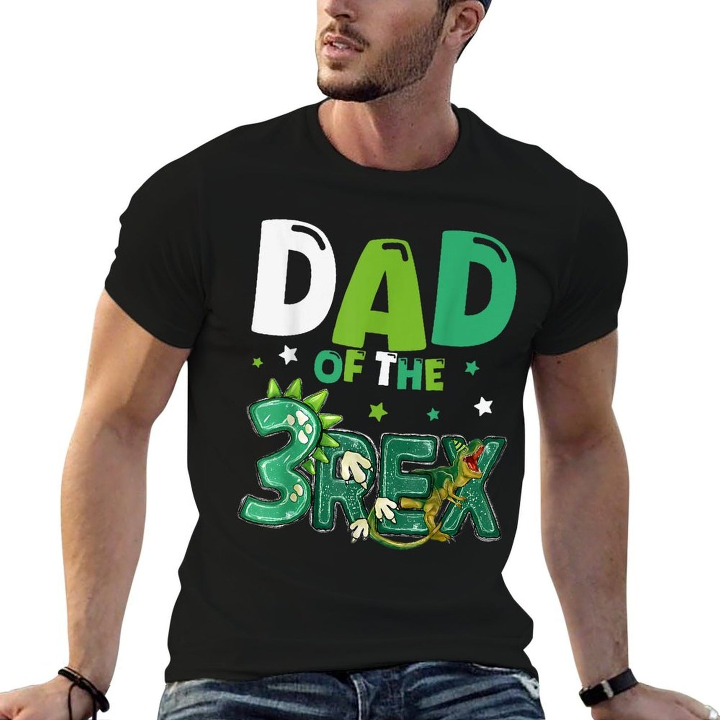 Dad of The Three Rex Birthday Dinosaur Family Matching  Fade-proof Color T-Shirt