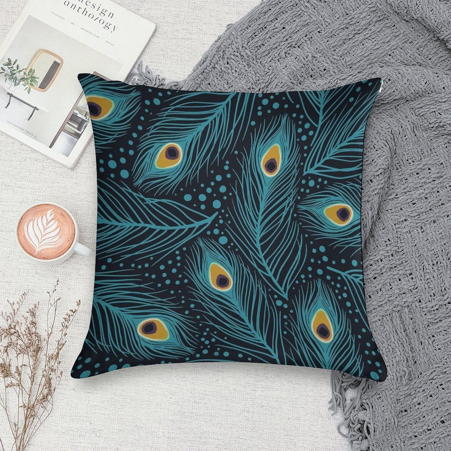 Feather Fantasy. Peacock Feathers Soft Hidden Zipper Throw Pillow