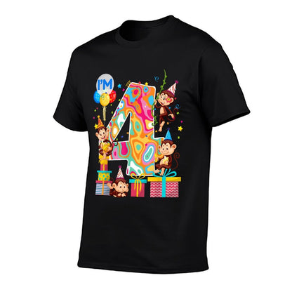4th B-Day Monkey Birthday Zoo Animal 4 Year Old Funny  Tagless Design T-Shirt