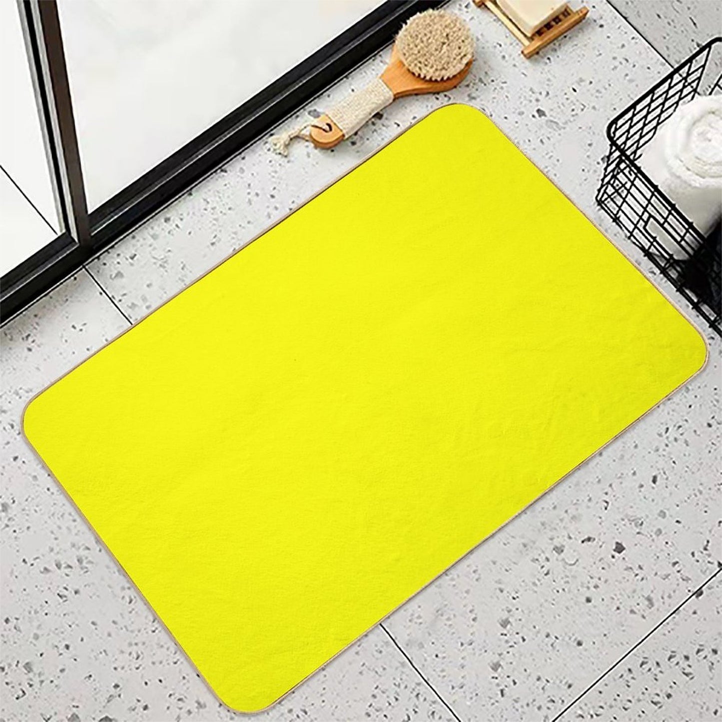 Solid Colour  Electric Yellow  Neon Yellow 2  Easy To Clean Bath Mat