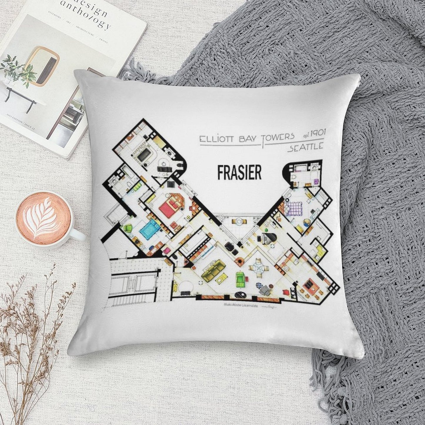 Frasier Apartment Floorplan Soft Anti-Pilling Throw Pillow