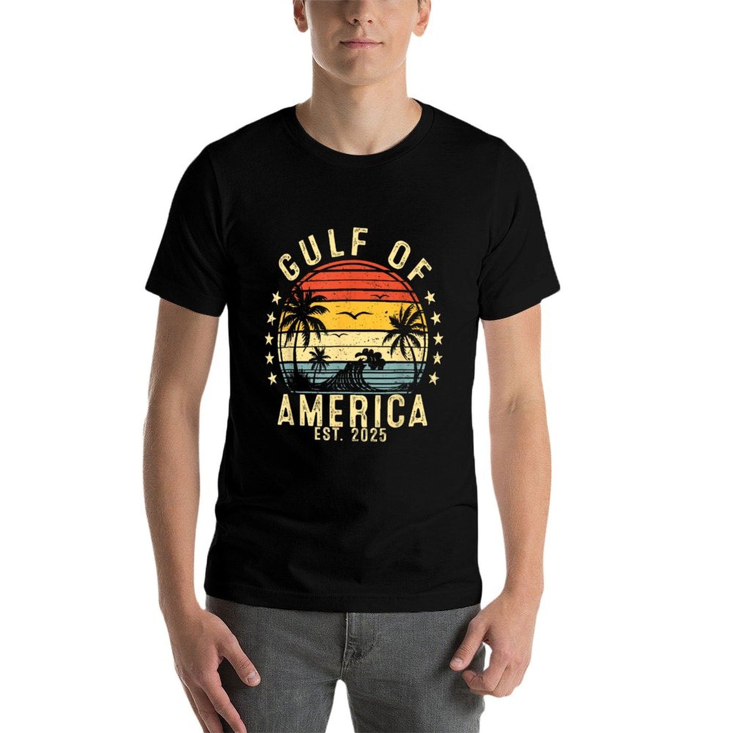 Vintage Gulf Of USA America Funny USA Flag Relaxed-fit T-Shirt