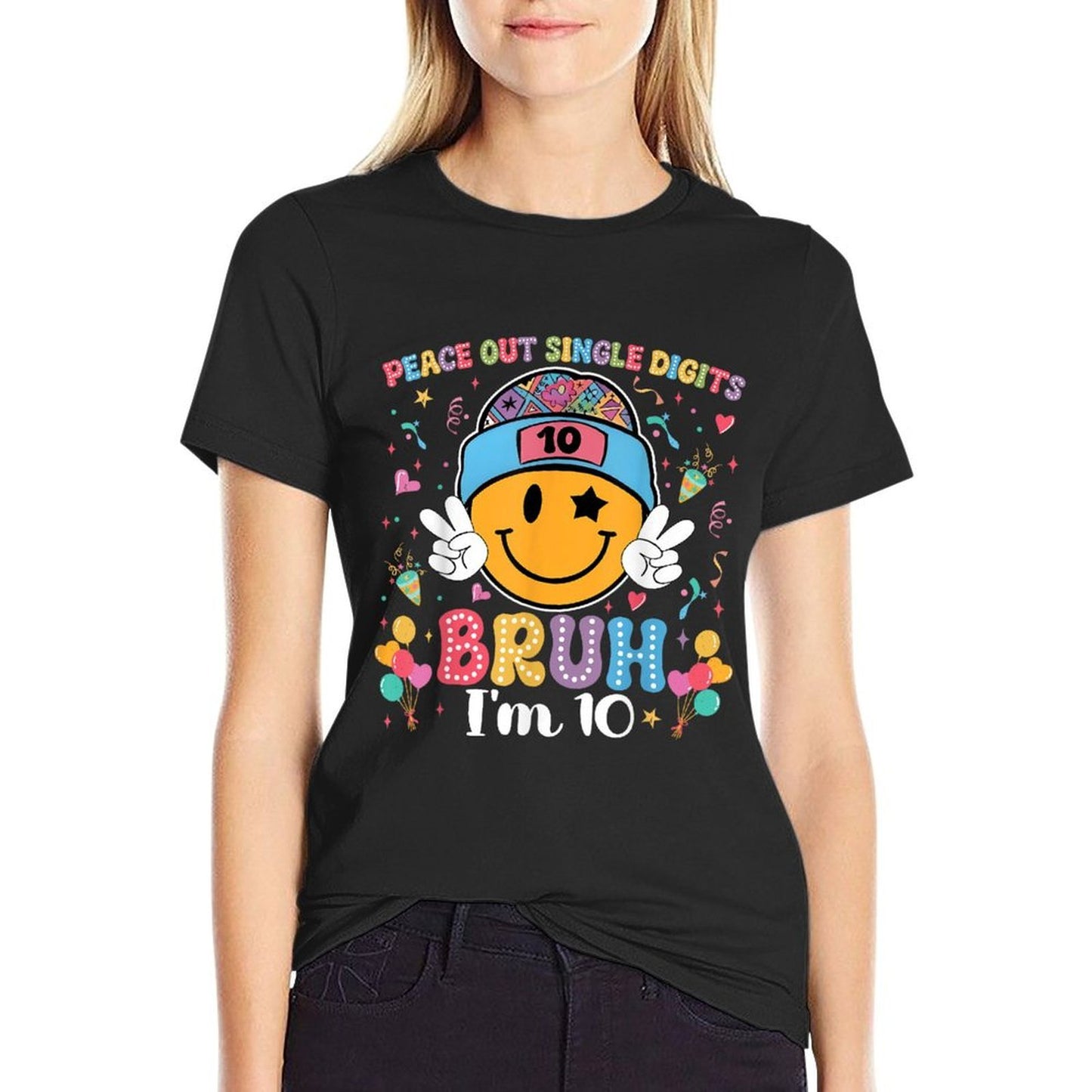 Peace Out Single Digits Smile Face 10 Year Old Girl Birthday  Lightweight T-Shirt
