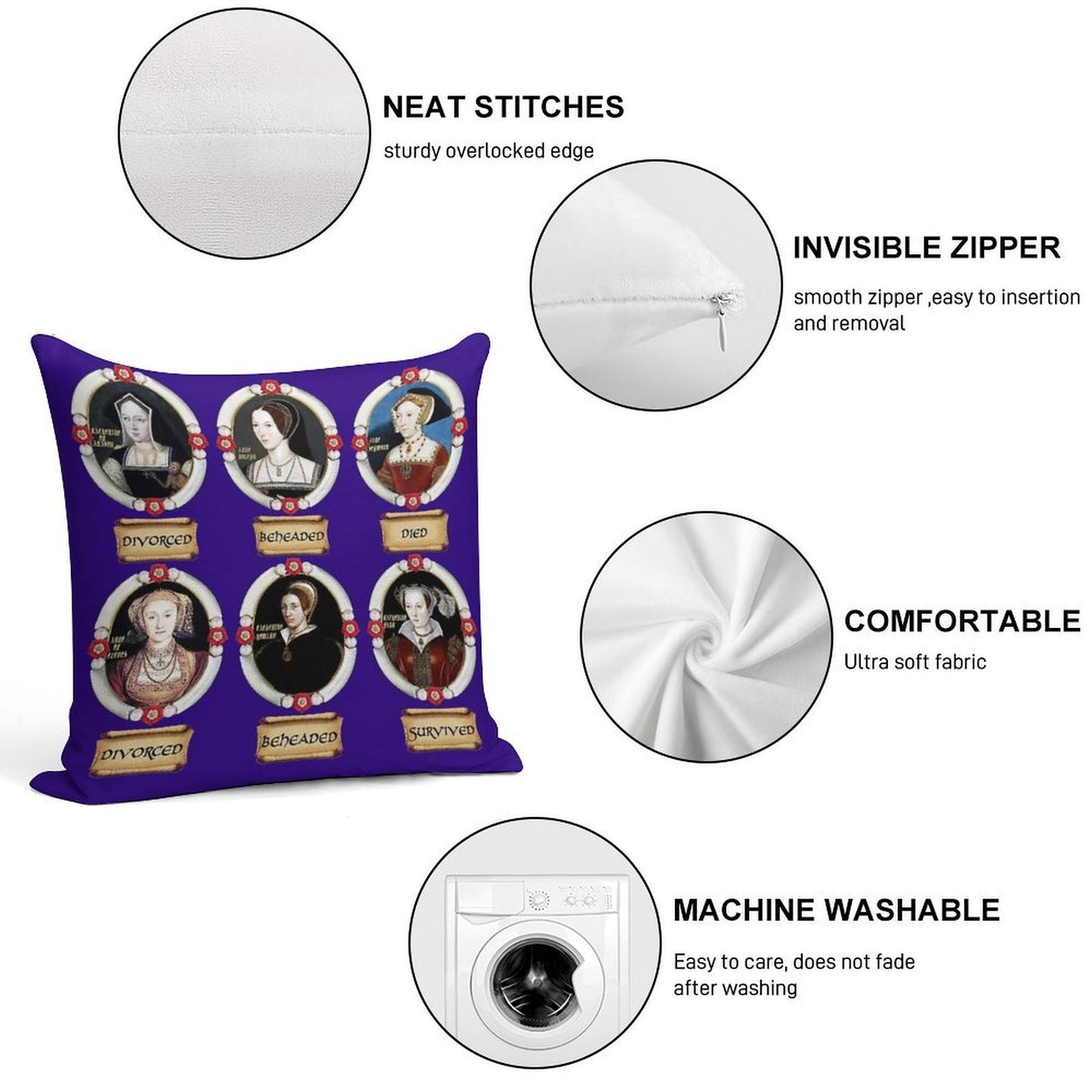 The Six Wives. Soft Gift Ready Throw Pillow