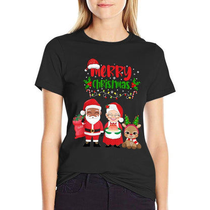 Cute Melanin Santa  Mrs Claus Interracial Family Christmas  Eco-friendly Material T-Shirt