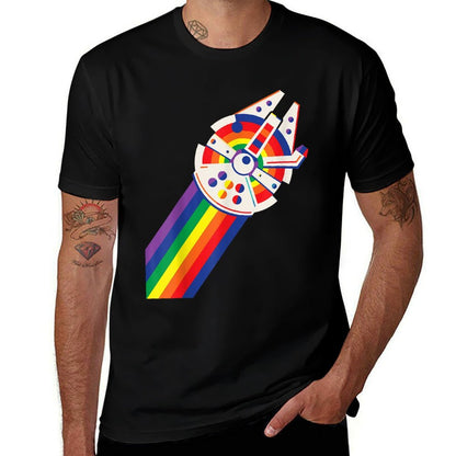 Star Wars Rainbow Millennium Falcon  Rolled Sleeves T-Shirt