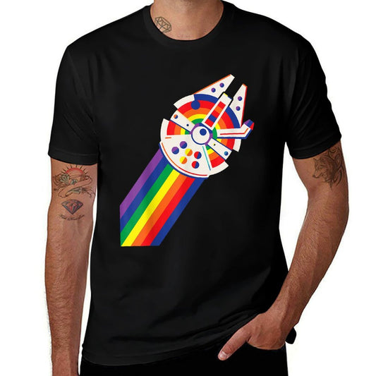 Star Wars Rainbow Millennium Falcon  Rolled Sleeves T-Shirt
