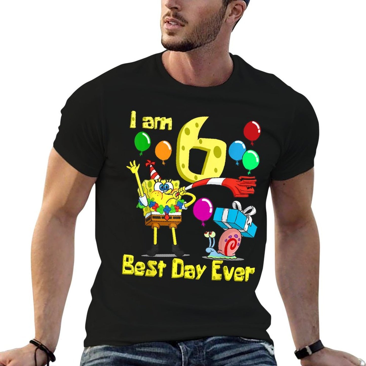 Mademark X SpongeBob SquarePants - SpongeBob I Am 6 Years Old Birthday Party  Easy-care T-Shirt