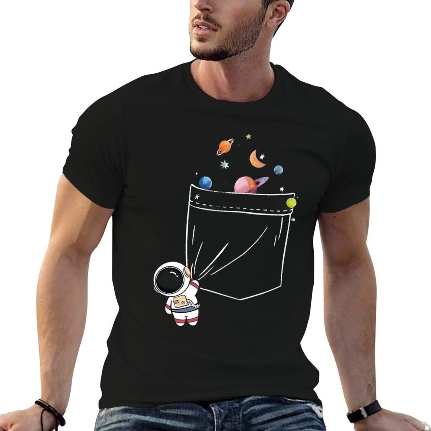 Cartoon Astronaut Pocket Galaxy Astronaut Galaxy Spaceman  Versatile T-Shirt