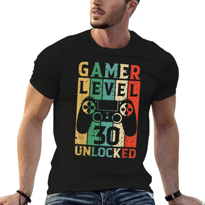 Gamer Level 30 Unlocked Video Gamer Vintage 30th Birthday  Rolled Sleeves T-Shirt