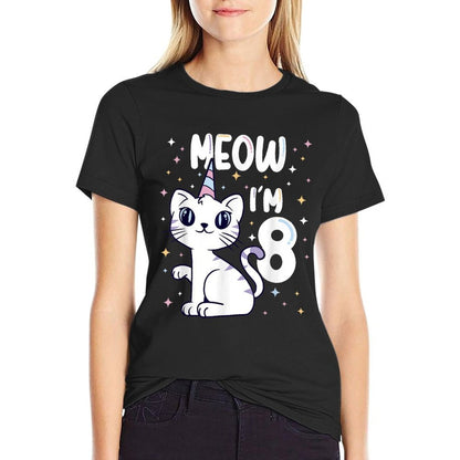Meow I'm 8 Bday Cat Party Cute 8th Birthday Kids Cat  Cotton T-Shirt