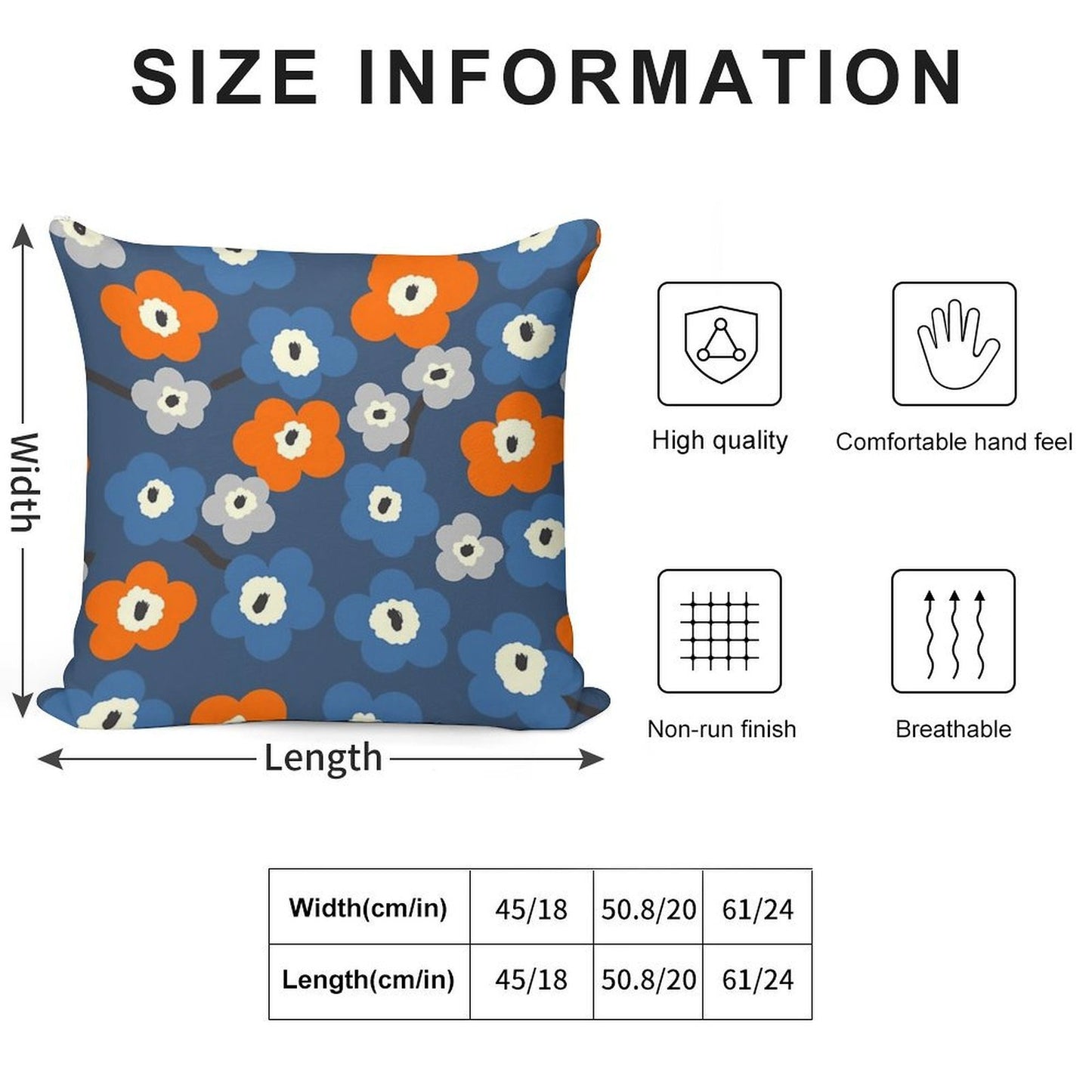 Iconic Modern Scandinavian Floral Pattern in Blue And Orange Soft Gift Ready Throw Pillow