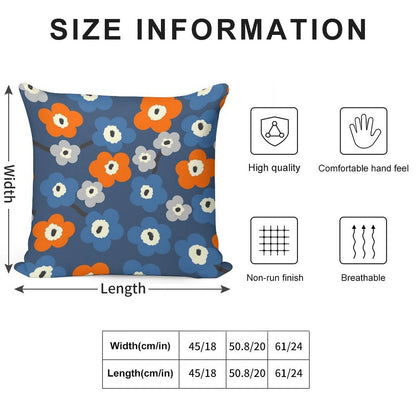Iconic Modern Scandinavian Floral Pattern in Blue And Orange Soft Gift Ready Throw Pillow