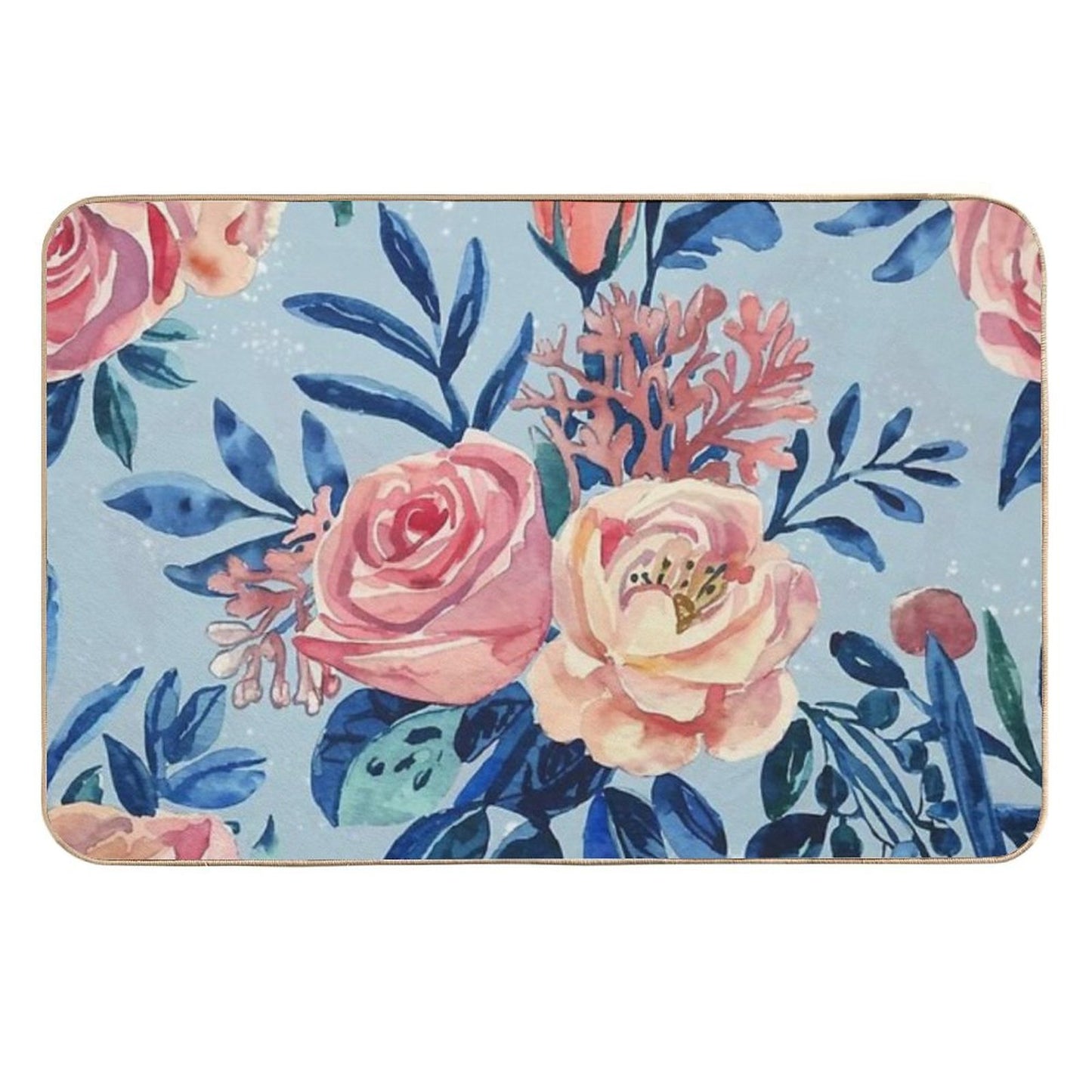 Seamless Watercolor Floral Pattern with Light Background  Repositionable Bath Mat
