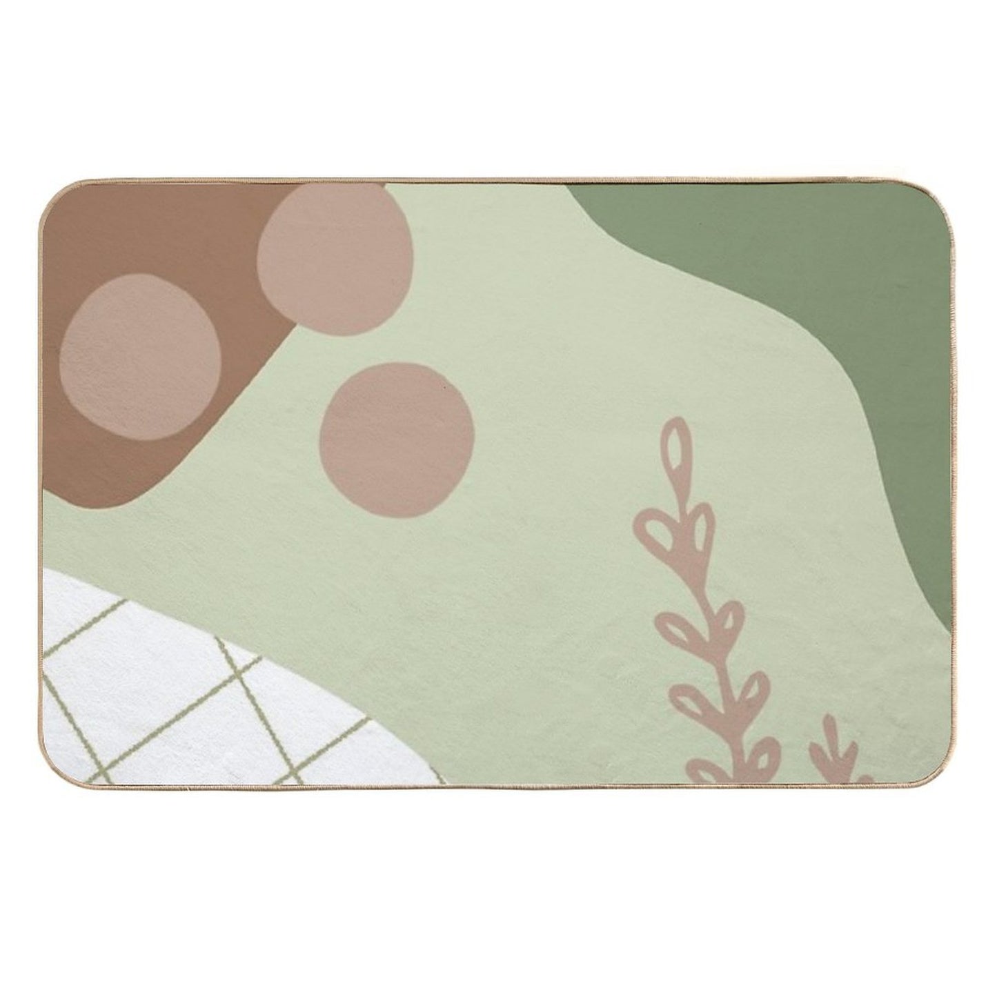 Brown, Sage Green, Olive Green And White Boho Abstract Minimalistic Design  Absorbent Bath Mat
