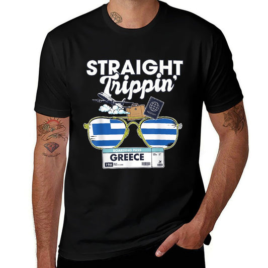 Straight Trippin Greece Vacation Tour Travel Trip Matching  Summer-ready Fabric T-Shirt