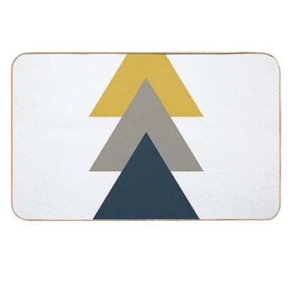 Triangle Trio. Minimalist Geometric in Light Mustard Yellow, White, Grey, And Navy Blue  Pet-Safe Bath Mat
