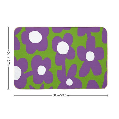Iconic Retro Scandinavian Summer Flowers in Green And Purple  Versatile Bath Mat