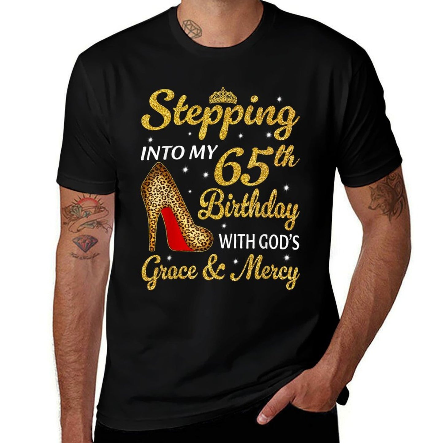 Stepping Into My 65th Birthday Women Leopard High Heel  Lightweight T-Shirt