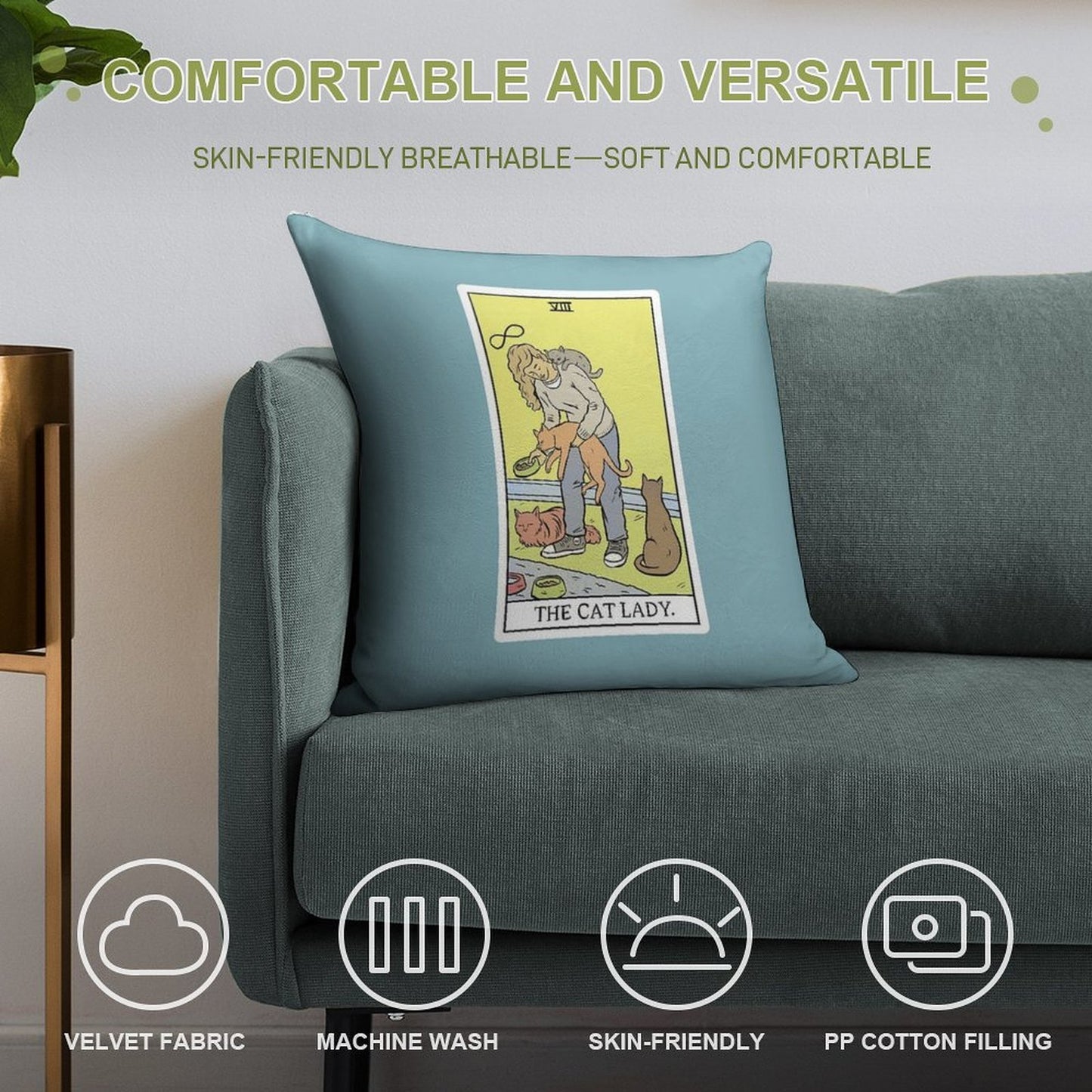 Modern Tarot - The Cat Lady Soft Ultra-Soft Texture Throw Pillow