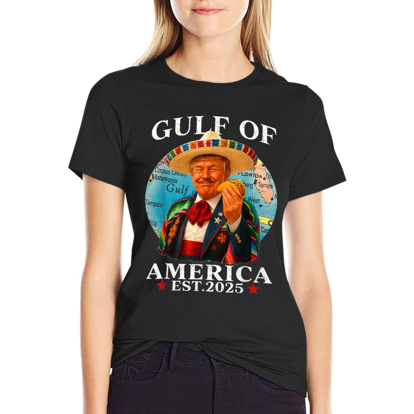 Trump Gulf Of USA America Since 2025 Mexico Trump USA Gulf Ribbed Collar T-Shirt