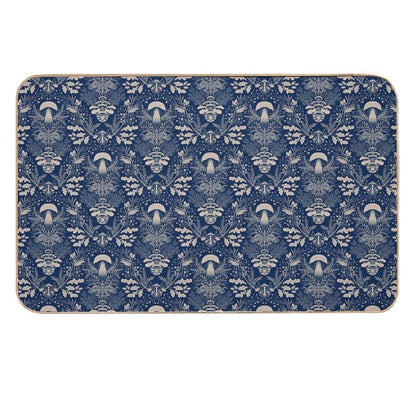 Mushrooms Forest Damask Navy Blue Beige  Pet-Safe Bath Mat