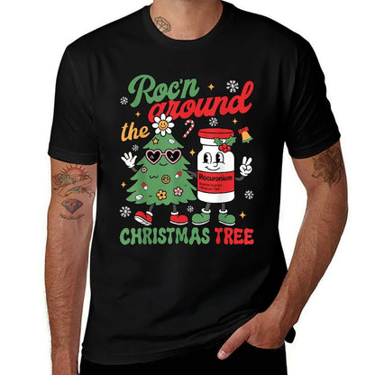 Groovy Rocn Around The Christmas Tree Nurse Men Women Kids  Cotton T-Shirt