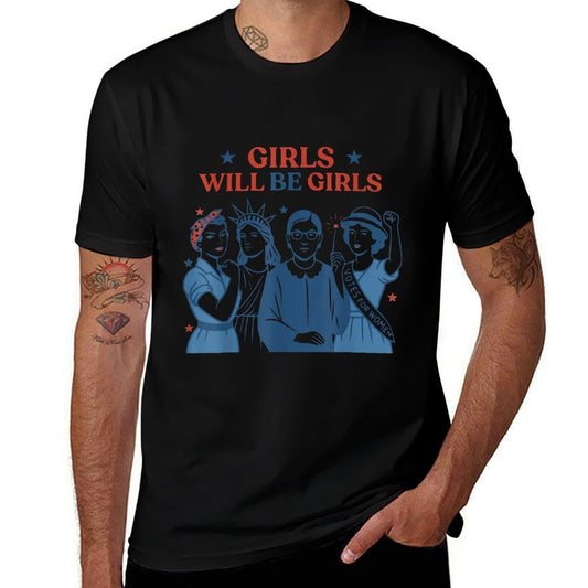 Girl Will Be Girls Patriotic Feminist 4th Of July USA Women  Vintage-inspired T-Shirt