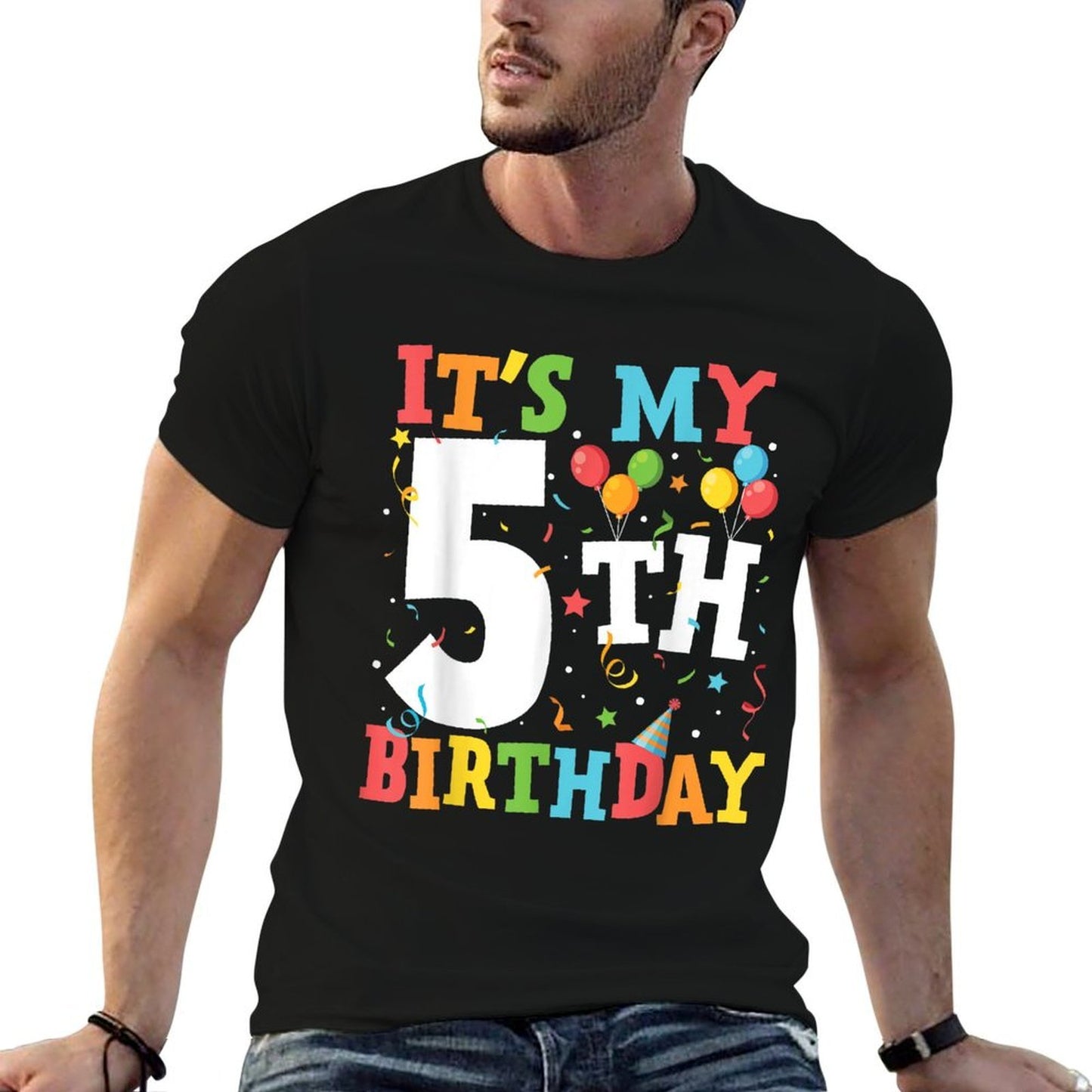 Kids It's My 5th Birthday 5 Five Year Old Birthday Party  Slim-fit Cut T-Shirt